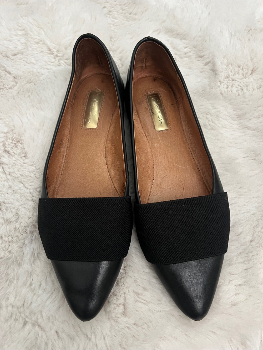 Halogen Black Pointed-Toe Flats with Wide Black Elastic Strap